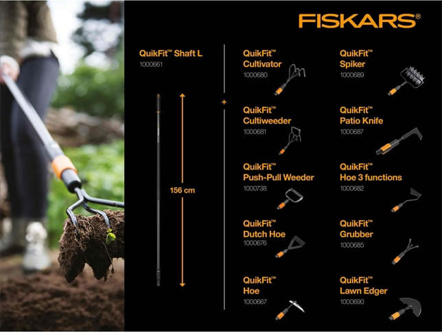 Trzonek (L) 156 cm QuikFit Fiskars – kompatybilne końcówki systemowe